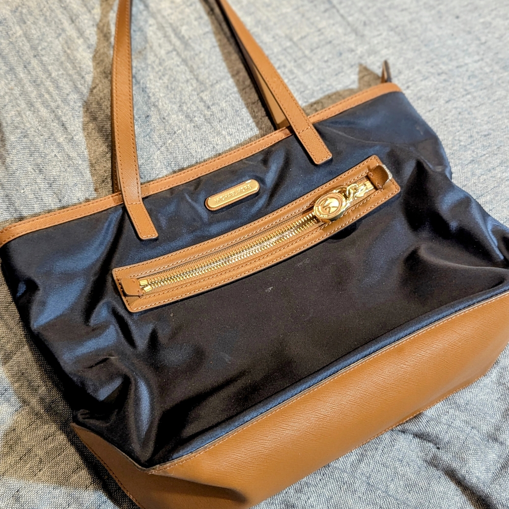 Michael Kors Collection Black and Tan Structured Tote